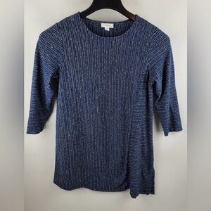 Pure Jill Women's Blue Striped Tunic Top 55% Hemp/45%Cotton